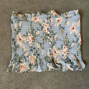NWT American Eagle Baby Blue Floral Ruffle Tube Top
